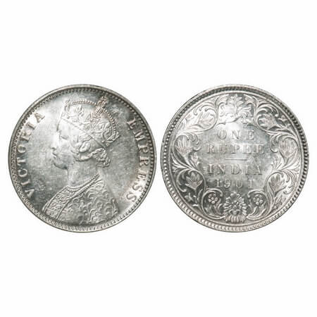 Victoria Empress, Silver, Rupee, 1901, Bombay Mint, A3(i)/I, 'B' incused, Flat 1. F. Prid