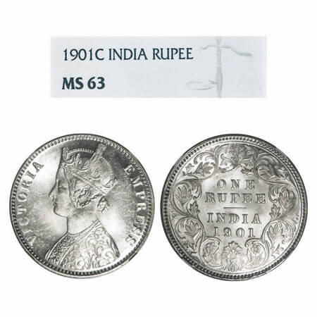 Victoria Empress, Silver, Rupee, 1901, Calcutta Mint, A3/I(i), 'C' incused, Flat 1. F. Pri