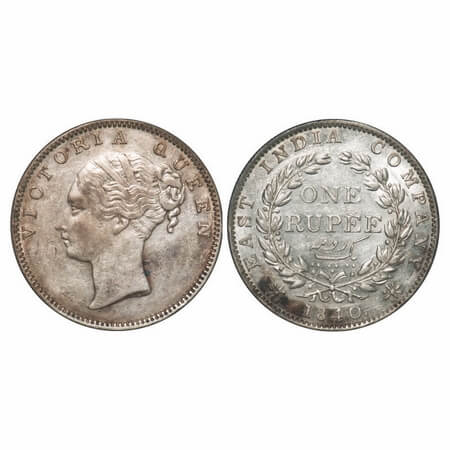 Victoria Queen, Silver, Rupee, 1840, CL, Madras Mint, 'S' incused, English Head, With bud 