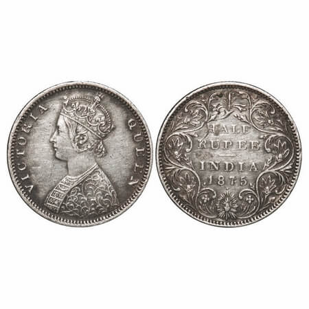 Victoria Queen, Silver, Half Rupee, 1875, Bombay Mint, B1/II, Dot. F. Prid Unlisted. GK 60