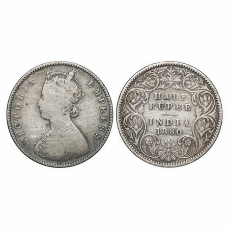 Victoria Empress, Silver, Half Rupee, 1880, Calcutta Mint, A/I, 'C' incused. F. Prid 264. 