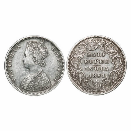 Victoria Empress, Silver, Half Rupee, 1881, Bombay Mint, B2/II, Dot. F. Prid 289. GK 615. 