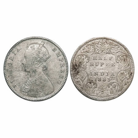 Victoria Empress, Silver, Half Rupee, 1883, Calcutta Mint, A/I, 'C' incused. F. Prid 267. 