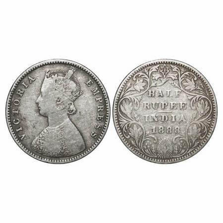 Victoria Empress, Silver, Half Rupee, 1888, Bombay Mint, A/II(i), 'B' raised. F. Prid 298.
