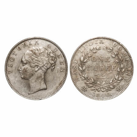 Victoria Queen, Silver, Rupee, 1840, CL, Madras Mint, A/IV, English Head, 'S' incused and 