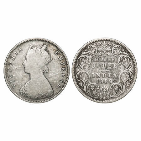 Victoria Empress, Silver, Half Rupee, 1889, Calcutta Mint, A/I, 'C' incused. F. Prid 273. 