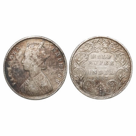 Victoria Empress, Silver, Half Rupee, 1897, Calcutta Mint, A/I, 'C' incused. F. Prid 280. 