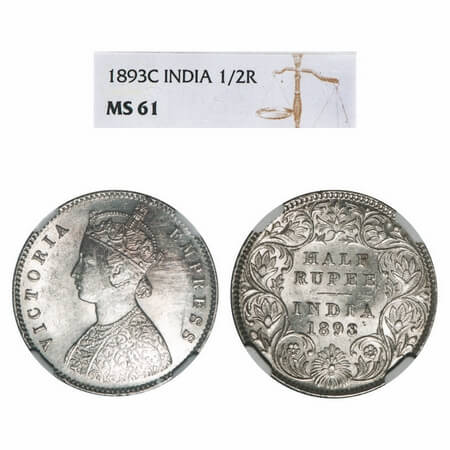Victoria Empress, Silver, Half Rupee, 1898, Calcutta Mint, A/I, 'C' incused, Error, The sl