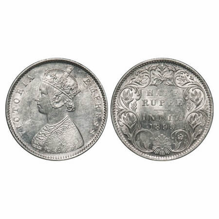 Victoria Empress, Silver, Half Rupee, 1899, Bombay Mint, A/I, 'B' incused, B incused inver