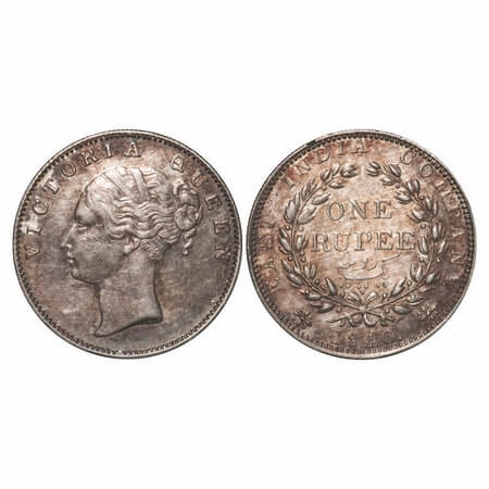 Victoria Queen, Silver, Rupee, 1840, CL, Madras Mint, A/IV, 'S' incused and 'V' raised, En