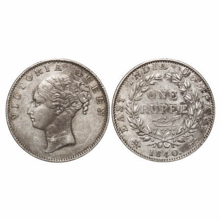 Victoria Queen, Silver, Rupee, 1840, CL, Madras Mint, A/IV, 'S' incused and 'V' raised, En
