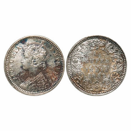 Victoria Empress, Silver, 1/4 Rupee, 1882, Calcutta Mint, C/II, 'C' incused. F. Prid 387. 