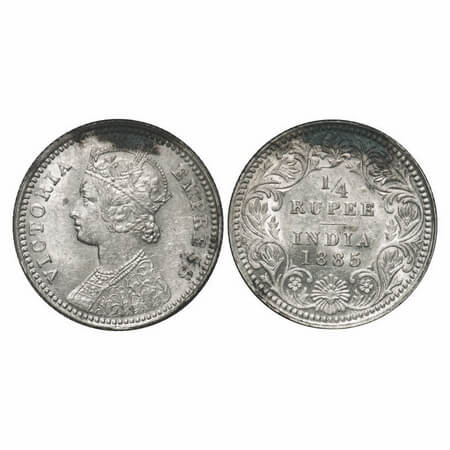 Victoria Empress, Silver, 1/4 Rupee, 1885, Calcutta Mint, C/II, 'C' incused, Ex mount abov
