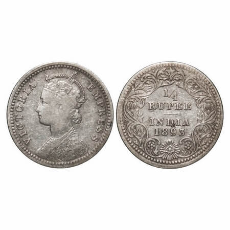 Victoria Empress, Silver, 1/4 Rupee, 1893, Calcutta Mint, C/II, 'C' incused. F. Prid 398. 