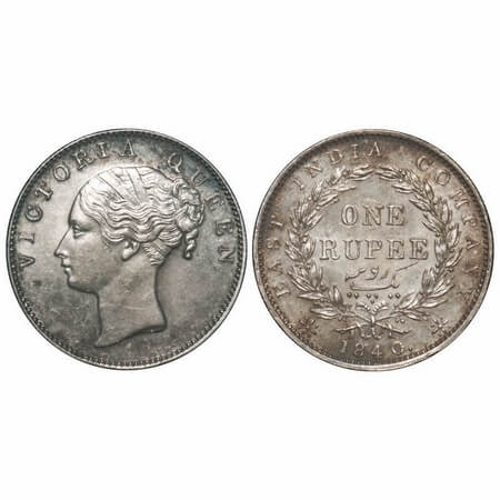 Victoria Queen, Silver, Rupee, 1840, CL, Madras Mint, A/VII, 'S' incused, English Head, Wr