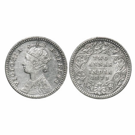 Victoria Empress, Silver, 2 Annas, 1879, Calcutta Mint, B/II, 'C' incused. F. Prid 494. GK