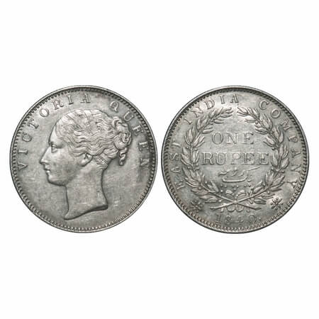 Victoria Queen, Silver, Rupee, 1840, CL, Bombay Mint, A/I(i), English Head with Two leaves