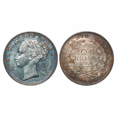 Victoria Queen, Silver, Rupee, 1840, CL, Bombay Mint, A/I(i), English Head, With Two leave