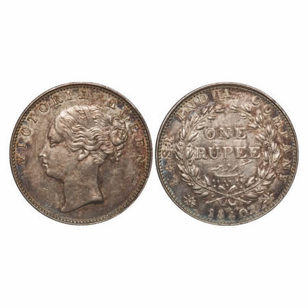 Victoria Queen, Silver, Rupee, 1840, CL, Bombay Mint, A/IV, English Head with bud leaves a