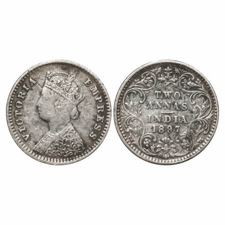 Victoria Empress, Silver, 2 Annas, 1897, Calcutta Mint, B/II, 'C' incused. F. Prid 551. GK