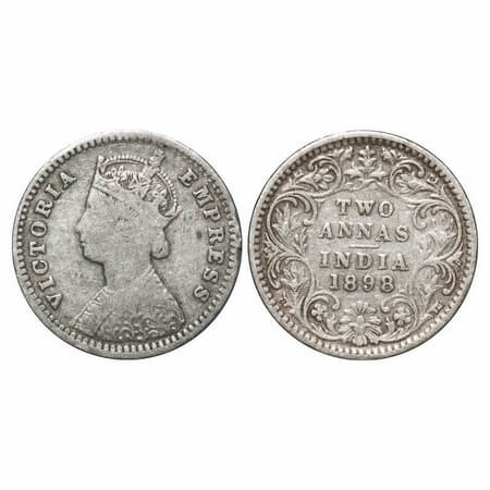 Victoria Empress, Silver, 2 Annas, 1898, Bombay Mint, B/II, 'B' incused, Traces of numeral