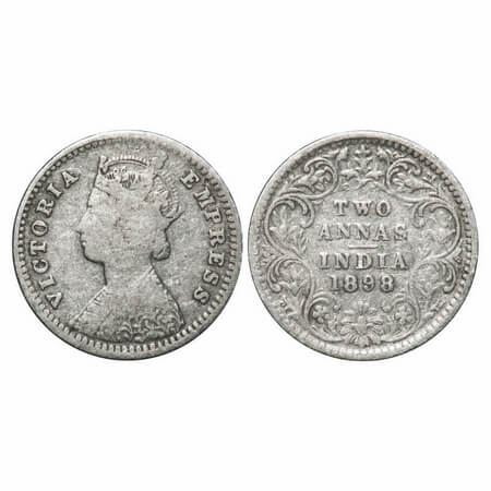 Victoria Empress, Silver, 2 Annas, 1898, Bombay Mint, B/II, 'B' incused, Traces of numeral