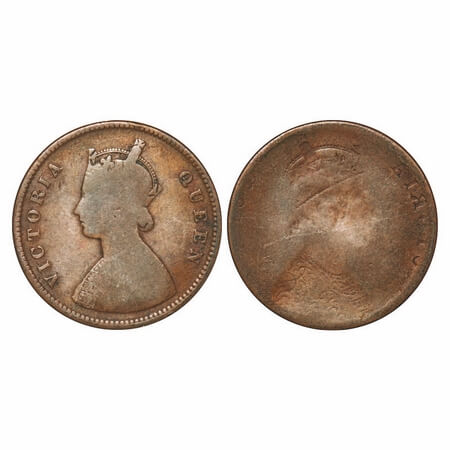 Victoria Queen, Copper, Half Anna, 1862, Error, Obv Brockage. Fine. Very Rare.