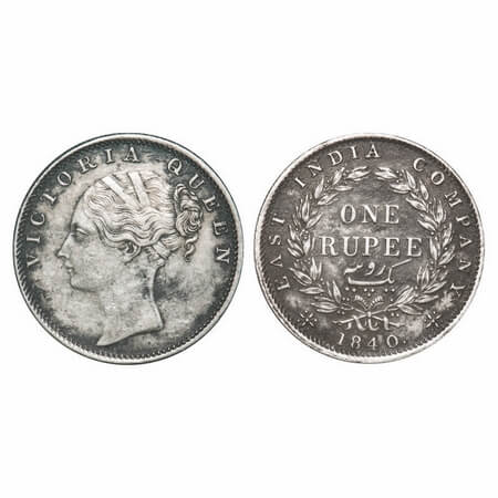 Victoria Queen, Silver, Rupee, 1840, CL, Bombay Mint, C/VI, English Head with Completely m