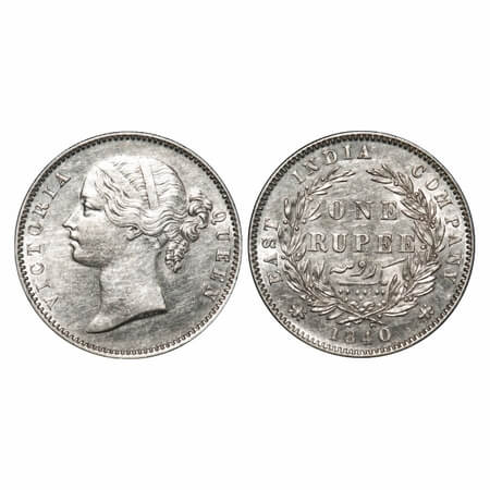 Victoria Queen, Silver, Rupee, 1840, DL, Calcutta Mint, W.W. raised, Wreath with 28 Berrie