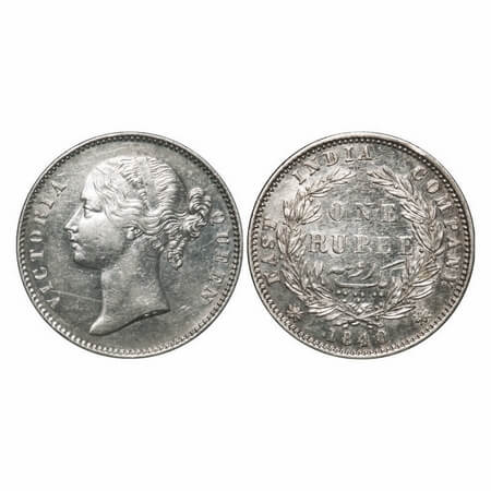 Victoria Queen, Silver, Rupee, 1840, DL, Calcutta Mint, W.W. raised, Wreath with 28 Berrie
