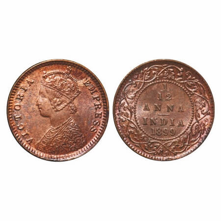 Victoria Empress, Copper, 1/12 Anna, 1899, Calcutta Mint, Obv B, No mint mark, Multiple di