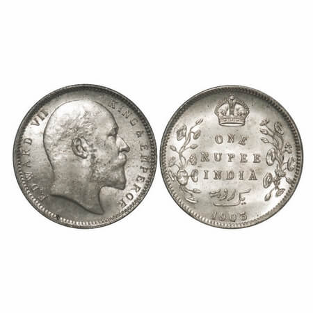 Edward VII, Silver, Rupee, 1903, Calcutta Mint, No mint mark, Normal 5 Diamonds. F. Prid 1