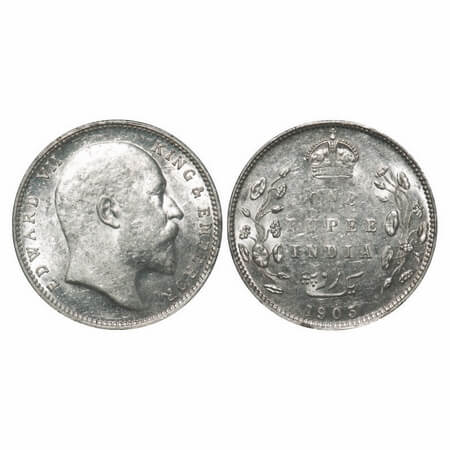 Edward VII, Silver, Rupee, 1903, Bombay Mint, 'B' incused, No dot. F. Prid 199. GK 927. Al