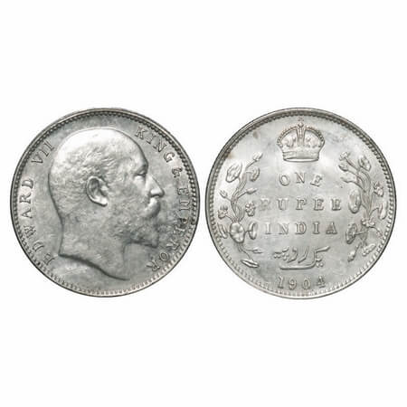 Edward VII, Silver, Rupee, 1904, Bombay Mint, 'B' incused and Dot, 5 Diamonds and bottom s
