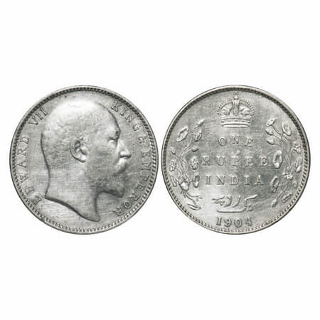 Edward VII, Silver, Rupee, 1904, Bombay Mint, 'B' incused and Dot, 1st Diamond in the 4 Di