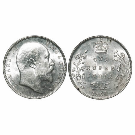 Edward VII, Silver, Rupee, 1904, Bombay Mint, 'B' incused and Dot, 5 Diamonds and bottom s