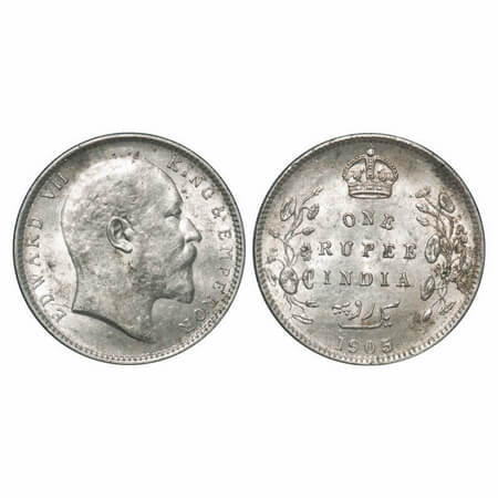 Edward VII, Silver, Rupee, 1905, Calcutta Mint, No mint mark, Die crack on Obv. F. Prid 19