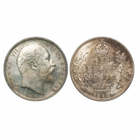 Edward VII, Silver, Rupee, 1905, Bombay Mint, 'B' incused and Dot, Top stroke of numeral 5