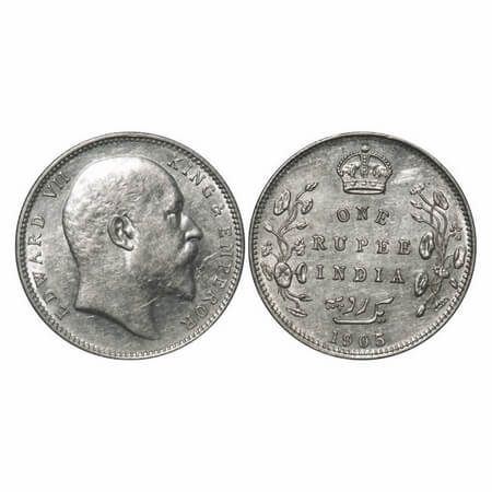 Edward VII, Silver, Rupee, 1905, Bombay Mint, 'B' incused and Dot, Top stroke of numeral 5