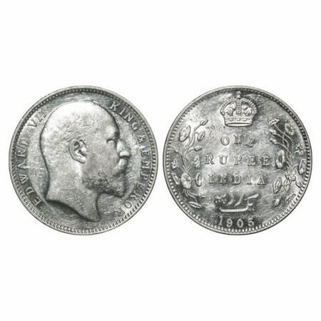 Edward VII, Silver, Rupee, 1905, Bombay Mint, 'B' incused and Dot, Top stroke of numeral 5