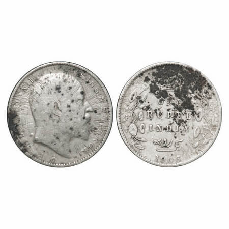 Edward VII, Silver, Rupee, 1906, Error, Sun burst Error on Obv and Rev. Fine, Details. Ver