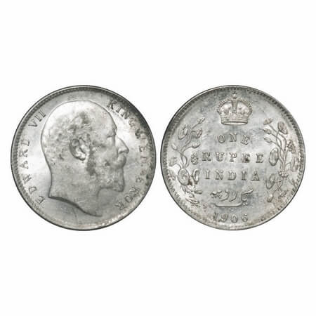Edward VII, Silver, Rupee, 1906, Calcutta Mint, No mint mark, Ghost on Rev. F. Prid 192. G