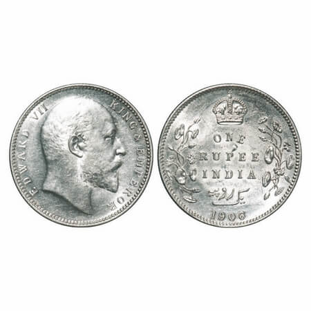 Edward VII, Silver, Rupee, 1906, Calcutta Mint, No mint mark, Ghost on Rev. F. Prid 192. G