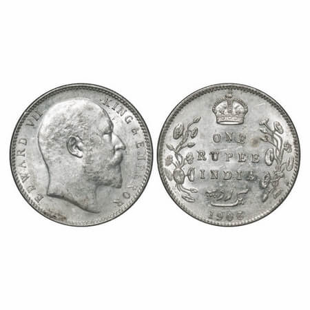 Edward VII, Silver, Rupee, 1906, Bombay Mint, 'B' incused and Dot. F. Prid 202. GK 940. Al