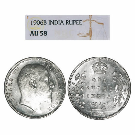 Edward VII, Silver, Rupee, 1906, Bombay Mint, 'B' incused and dot. F. Prid 202. GK 940. NG