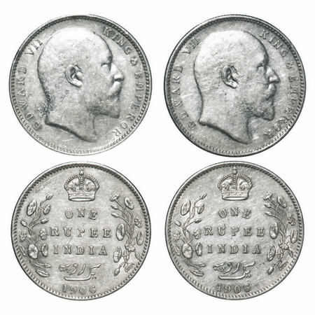 Edward VII, Silver, Rupee, 1906, (2 coins), Bombay Mint, 'B' incused and Dot. F. Prid 202(