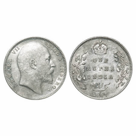 Edward VII, Silver, Rupee, 1907, Bombay Mint, 'B incused and Dot. F. Prid. GK 944. Extreme