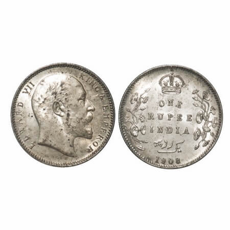 Edward VII, Silver, Rupee, 1908, Calcutta Mint, No mint mark, Ghost on Rev. F. Prid 194. G