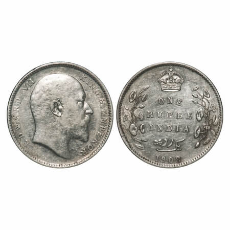 Edward VII, Silver, Rupee, 1908, Calcutta Mint, No mint mark. F. Prid 194. GK 946. Extreme