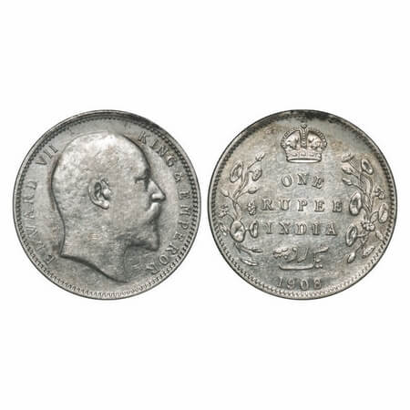 Edward VII, Silver, Rupee, 1908, Calcutta Mint, No mint mark. F. Prid 194. GK 946. Extreme
